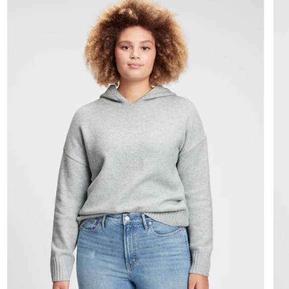 GAP Sweaters - NWT GAP Cozy Knit Pullover Hooded Sweater Light Heather Gray Cotton Blend Large